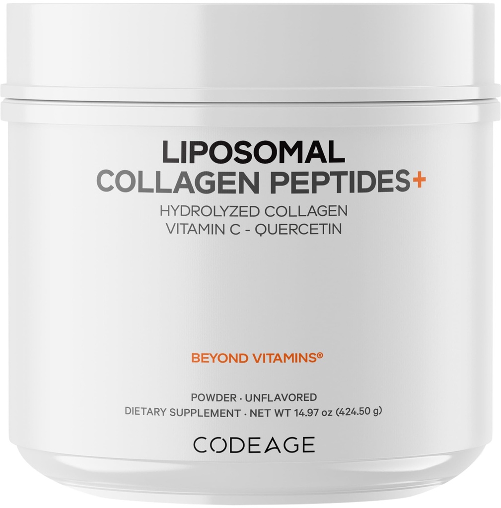 Codeage Liposomal Collagen Peptides Powder + Vitamin C & Quercetin, Fosfolipid Complex, Grass- Fed Pasture- Raised Hydrolyzed Collagen Type I & III Supplement All- in- One, Non- GMO, 14.97 oz