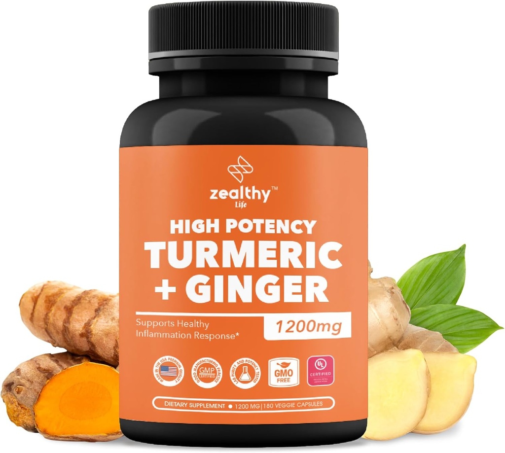 Turmerické + zázvorové kapsle 1200mg FLAVIS 124; Joint Comfort, Inflective Support & Digestive Health * FLAVIS 124; 180 Count FLAVIS 124; Zeady Life High Potency Turmeric Ginger Supplement 124; 1200mg