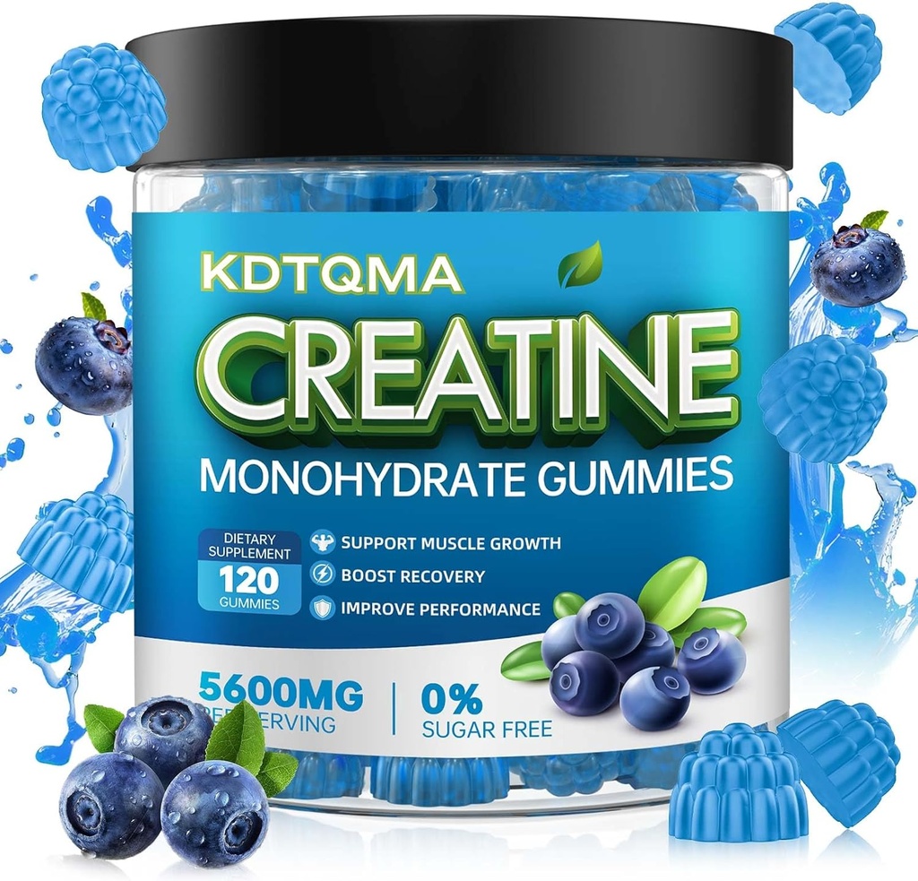 Tvorba monohydrátových žvýkaček pro muže a ženy 120 CT - 5600mg monohydrátu pro podávání, žvýkací monohydrát pro podporu svalů a zvýšení energie, bez cukru, vegan (Blueberry Flavor)