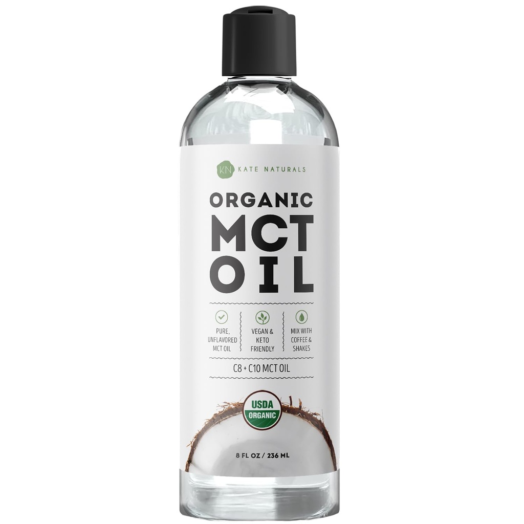 Kate Naturals MCT Oil pro kávu. Čistý kokosový MCT C8 a C10 olej (8oz, organický, neochucený)