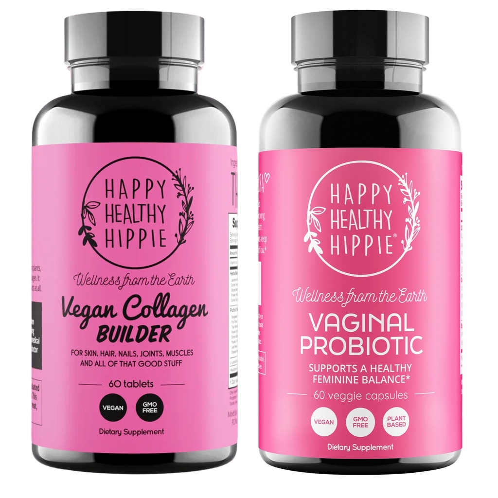 Šťastný zdravý hippie vaginální probiotika pro ženy & Vegan kolagen stavitel kolagen pilulky