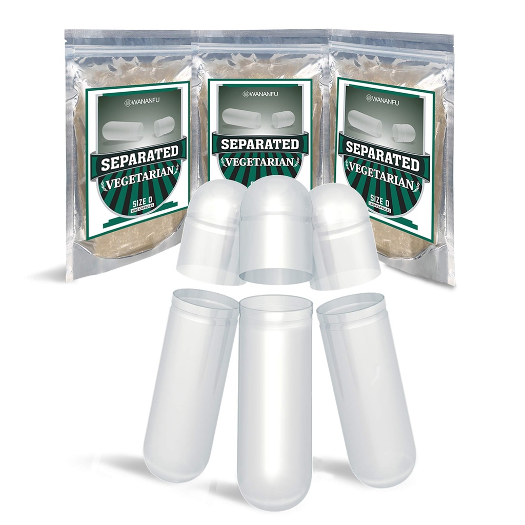 wananfu Pre- Separated Empty Capsules 0 Vegetarian (1000 Počet), Clear Fillable Veggie Pill Kapsle Velikost 0 pro výrobu vlastních doplňků