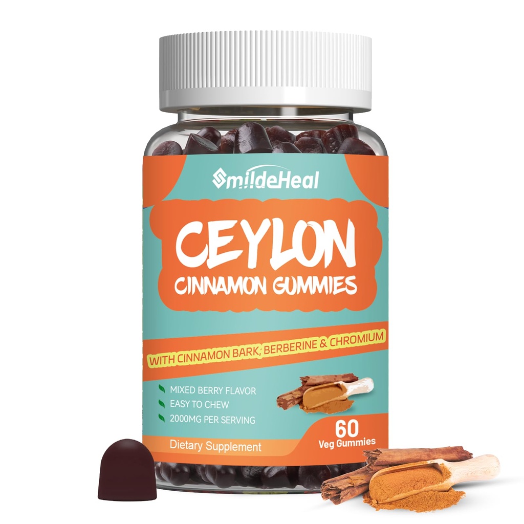 Sugar Free Ceylon Skořice Gummies 2000MG, Skořice dodatek s chromem a Skořice Bark, Vegan, Non- GMO, Gluten Free, 60 Gummies