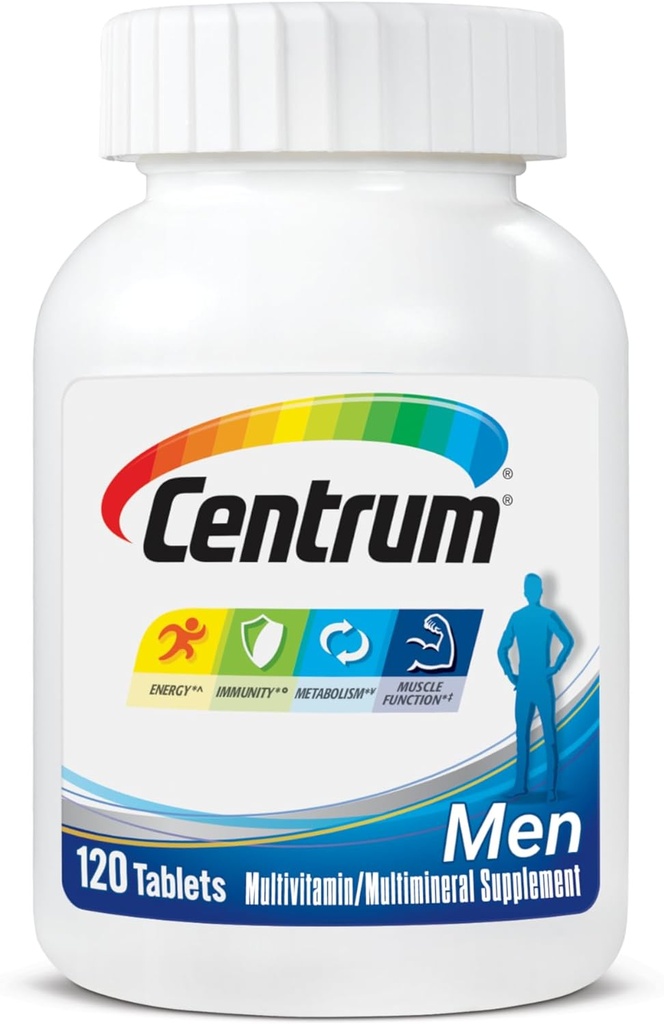 Centrum Multivitamin pro muže, Multivitamin / Multiminerální doplněk s vitamínem D3, B vitaminy a antioxidanty, gluten zdarma, Non- GMO ingredience - 120 Počet
