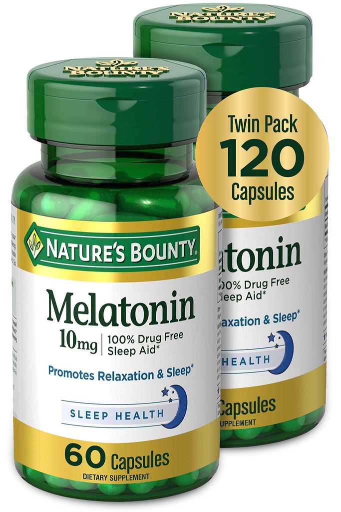 Nature 's Bounty Melatonin, Promotes Relaxation and Sleep Health, 10mg, Kapsle, 60 Ct (2 balení)