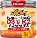 Center- plněný vitamin D3 K2 Gumies - Děti, dospívající a dospělí - dodatek pro zdravé zuby, kosti, energii a imunitu - 5000 IU D3, 120 mcg K2 (MK-7), 120 mg vápníku - Vegan & Non- GMO - 60 Počet