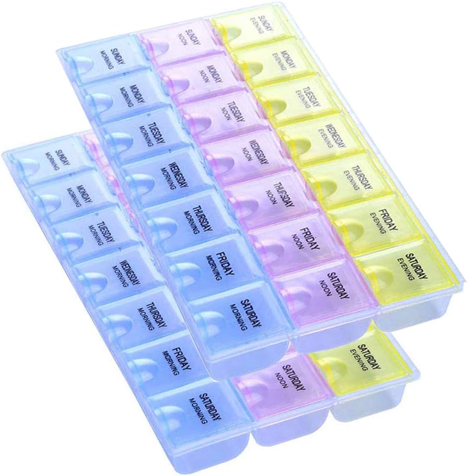 INVODA Pill Případ 7 Den Týdenní Pill Box s Medication Upomínka Pill Organizátor - Ranní poledne Večerní Daily 21 Odnímatelné kompartmenty