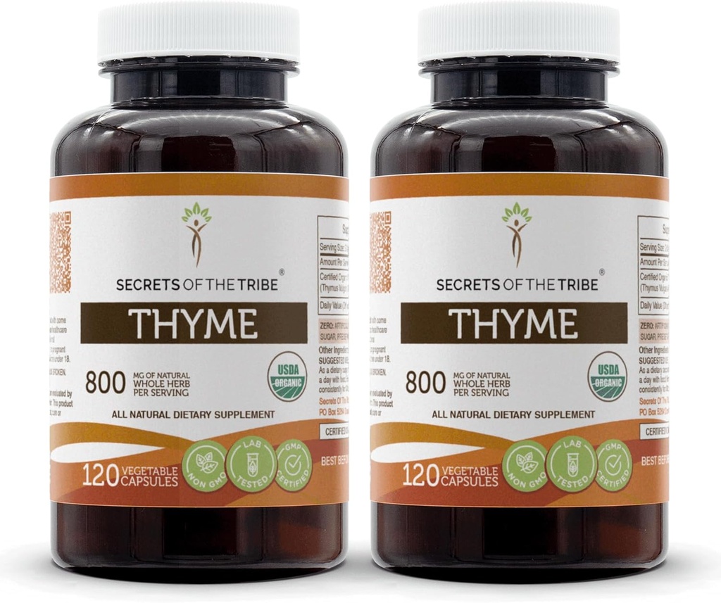 Tajemství kmene Thyme 2x120 Kapsle, Vyrobeno ze zeleninových kapslí a USDA Organic Thymus Vulgaris Toni Effect (2x120 Kapsle)