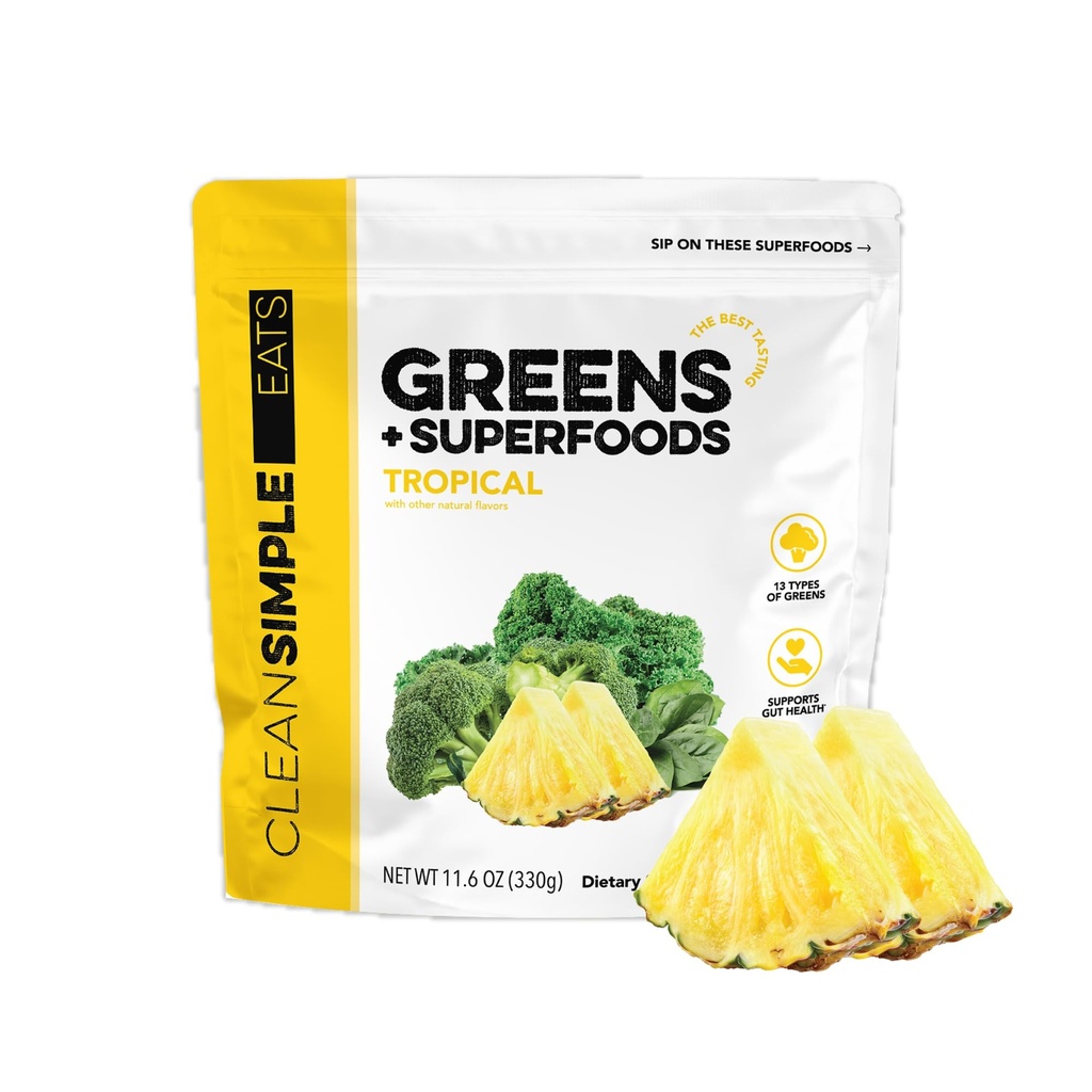 Čisté jednoduché jí super zelené prášek, přirozeně ochucené zelené prášek s Chlorella, Spirulina, Superfoods & Prebiotic Fiber, Žádné umělé přísady, Lepek zdarma, Tropické zelené Flavor, 30 Srvg