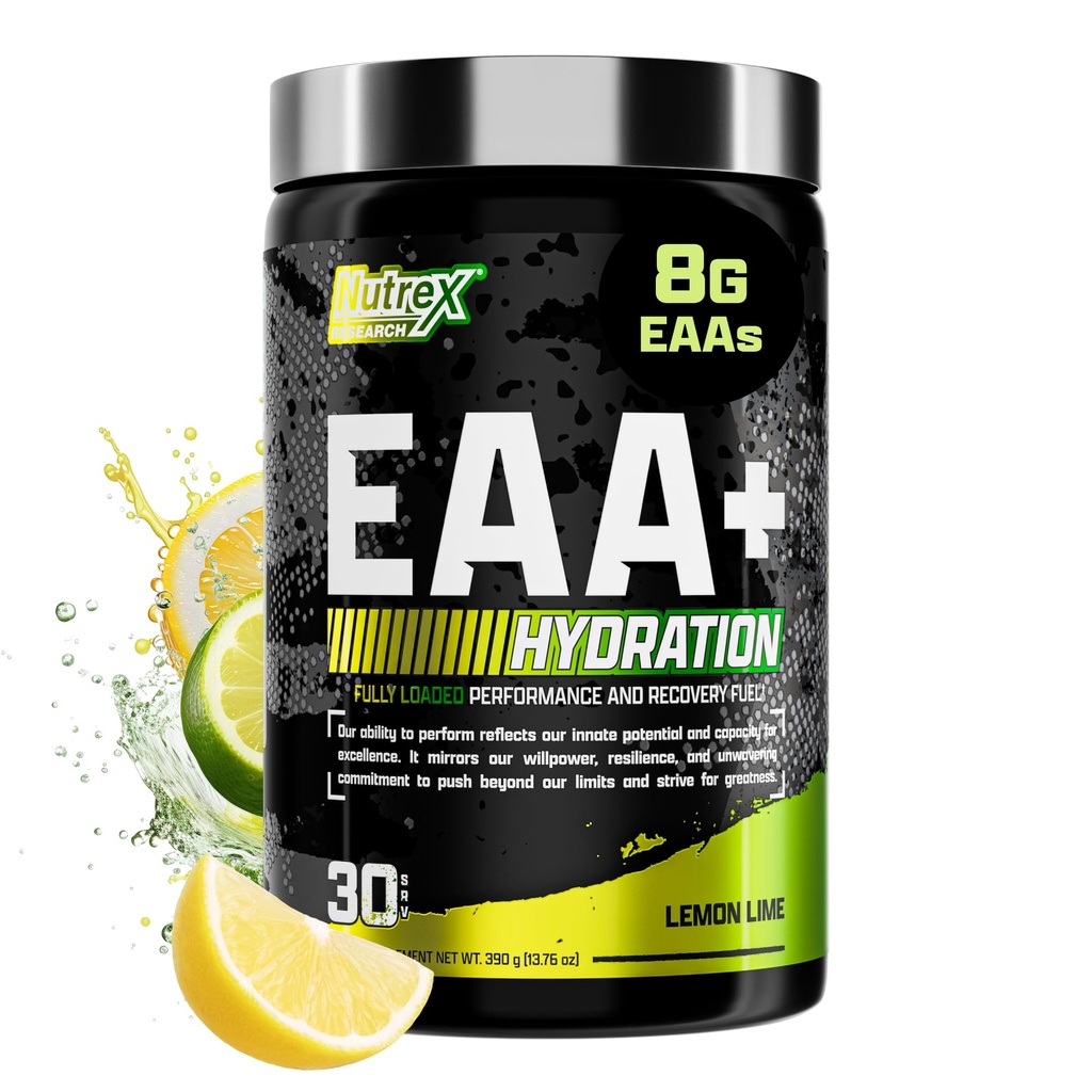 Nutrex Research EAA Hydration CLAS124; EAA + BCAA Powder CLAS124; Muscle Recovery, Svalová obnova, Endurance CLAS124; 8G Essential Amino Acids + Electrolytes CLAS124; (Packaging My Wars) 30 Servings (Lemon Lime)