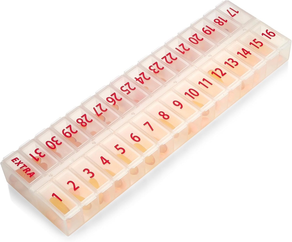 Velký Pill Organizátor Měsíční 32 Compartments - 30 Den Pill Organizátor 1 čas a den, Velký kompartment Box pro léky, BPA- zdarma Plastové, Odnímatelné Lid pro snadné načítání medicíny, Vitamíny, jasné