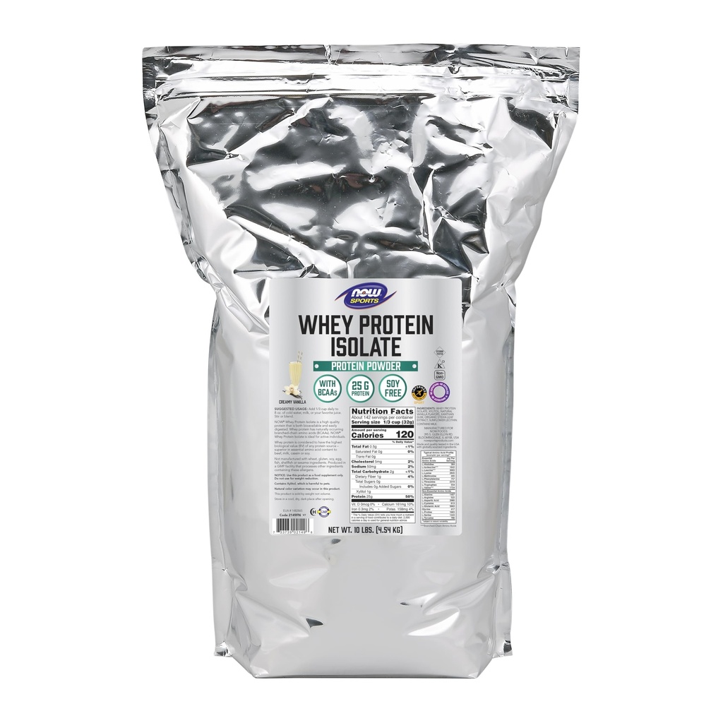 Nyní Potraviny Sportovní výživa, Syrovátkový protein izolát, 25 g s BCAA, krémová vanilka prášek, 10- Pound
