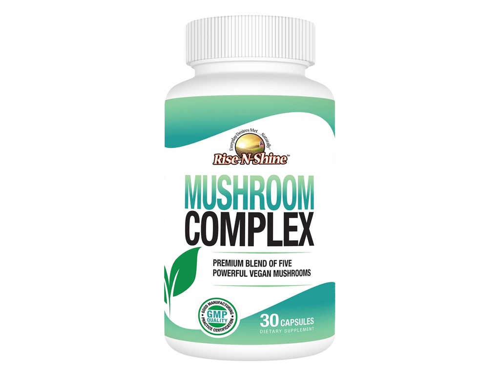 Rise-N-Shine Houba Komplexní dodatek pro Clarity & Focus - Imunitní podpora w / Lion 's Mane, Reishi, Houba, Chaga, Maitake & Shiitake Houba - 30 denní dodávky - 30 Kapsle