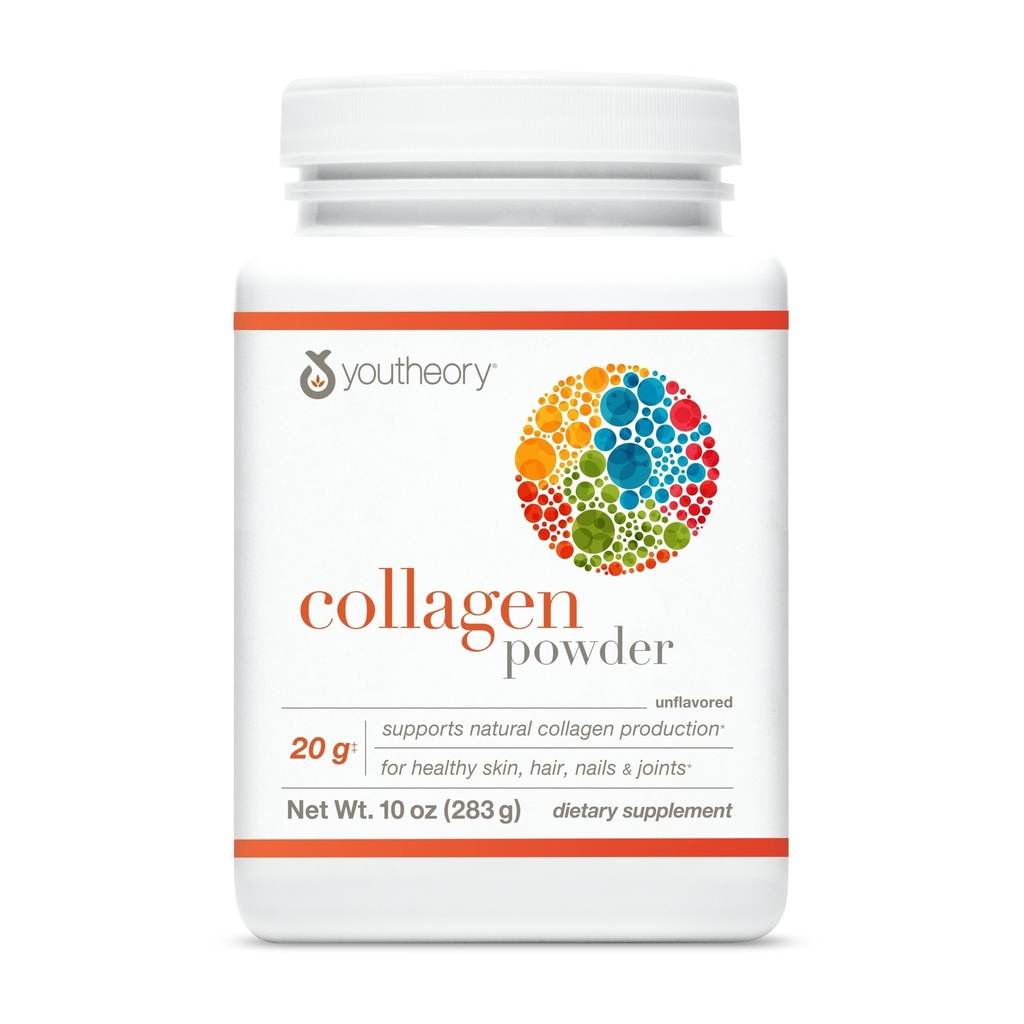 Youtheory Kolagen Powder - s aminokyselinami, minerály, vitaminem C & B7 (Biotin) - Podporuje zdravé kosti, svaly, vlasy, nehty, kůže & spony * - Hydrolyzované - Neochucené - 10 oz (10 Služeb)
