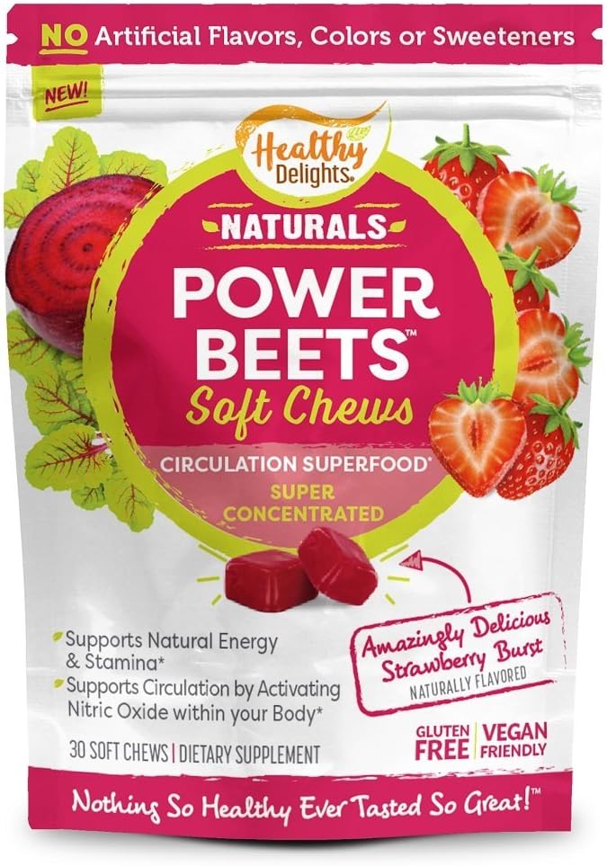 Zdravé pochoutky Naturals Power Beets měkké Chews, Delicious Strawberry Burst, Koncentrovaný Superfood dodatek, Podporuje Cirkulaci, Přírodní energie & Stamina, 30 Počet