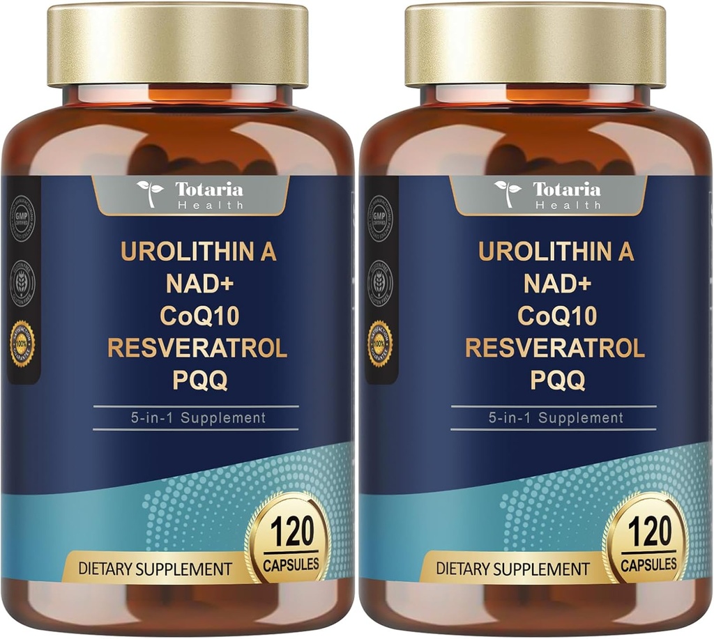 Totaria Urolithin A Supplement 1000mg s NAD, CoQ10, Supplement for Women 120 Softgels for Muscle Energy Antioxidants (Balení po 2)