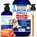 Lososový olej pro psy - Omega 3 pro psy - 16 FL OZ Wild Aljašský losos Fish Oil - Přírodní EPA & DHA mastné kyseliny pro kůži & Coat, alergie, kloubní a kostní zdraví - Tekuté Supplement for Shedding