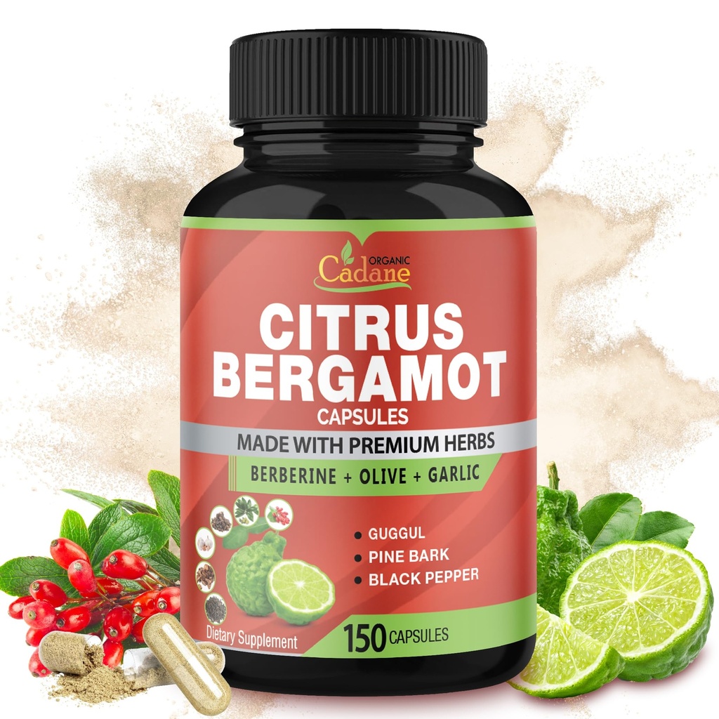Cadane Citrus Bergamot Dodatek Kapsle s Berberine, Olive, Guggul, Česnek, Pine Bark, Black Pepper - 150 Caps pro 5 měsíců Dodávka