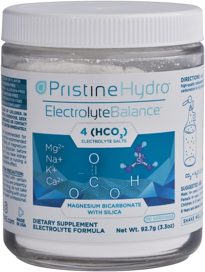 Magnesium Electrolyte Supplement by PrisineHydro ® - Electrolyte Balance ® with Magnesium Bicarbonate and Silica - Doplňuje kritické živiny k maximalizaci výkonu těla (90 Servings Powder)