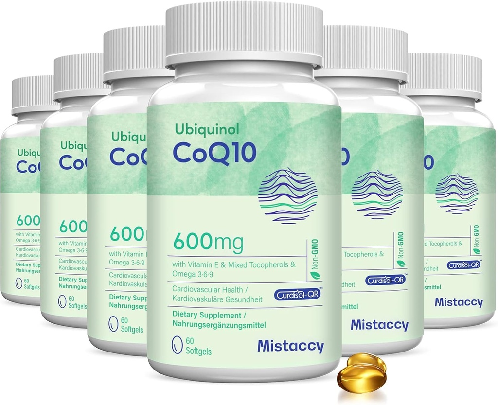CoQ10 600mg Softgels PHAR124; High Absorption CoQ10 Ubiquinol Supplement PHAR124; Reduced Form Enhanced with Vitamin E & Omega 3 6 9 GARRE124; Antioxidant Powerhouse Good for Health PHAR124; 360 Phillengels