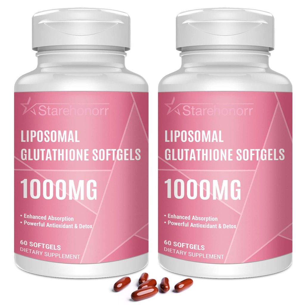 Lipozomální Glutathione Softgels 1500MG, snížený Glutathione dodatek s vitaminem C, lepší absorpce, Non- GMO Výkonný antioxidant pro zdravé stárnutí, detox, imunitní zdraví, 120 Softgels