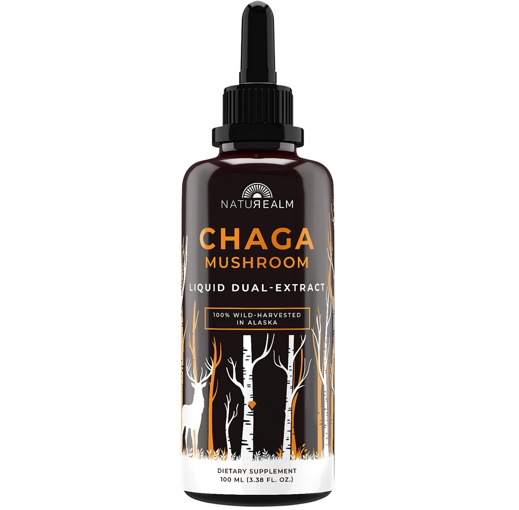 Naturealm Chaga Houba Liquid Tincture Supplement - Imunitní podpora, Antioxidant Boost & Vlasy, kůže, hřebíček zdraví, Vegan, Non- GMO - Wild- Sklizeň ovoce tělesa, 2 měsíce Dodávka