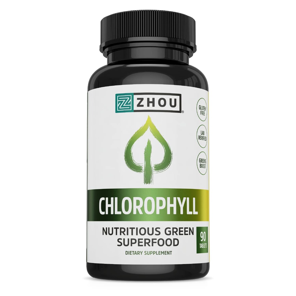 Zhou Chlorofyl Tablety - Chlorofyl Pill Dodatek pro ženy a muže, Zdraví a Wellness Podpora, Denní Super Zelené s přírodními vitamíny a minerály - 90 Tablety