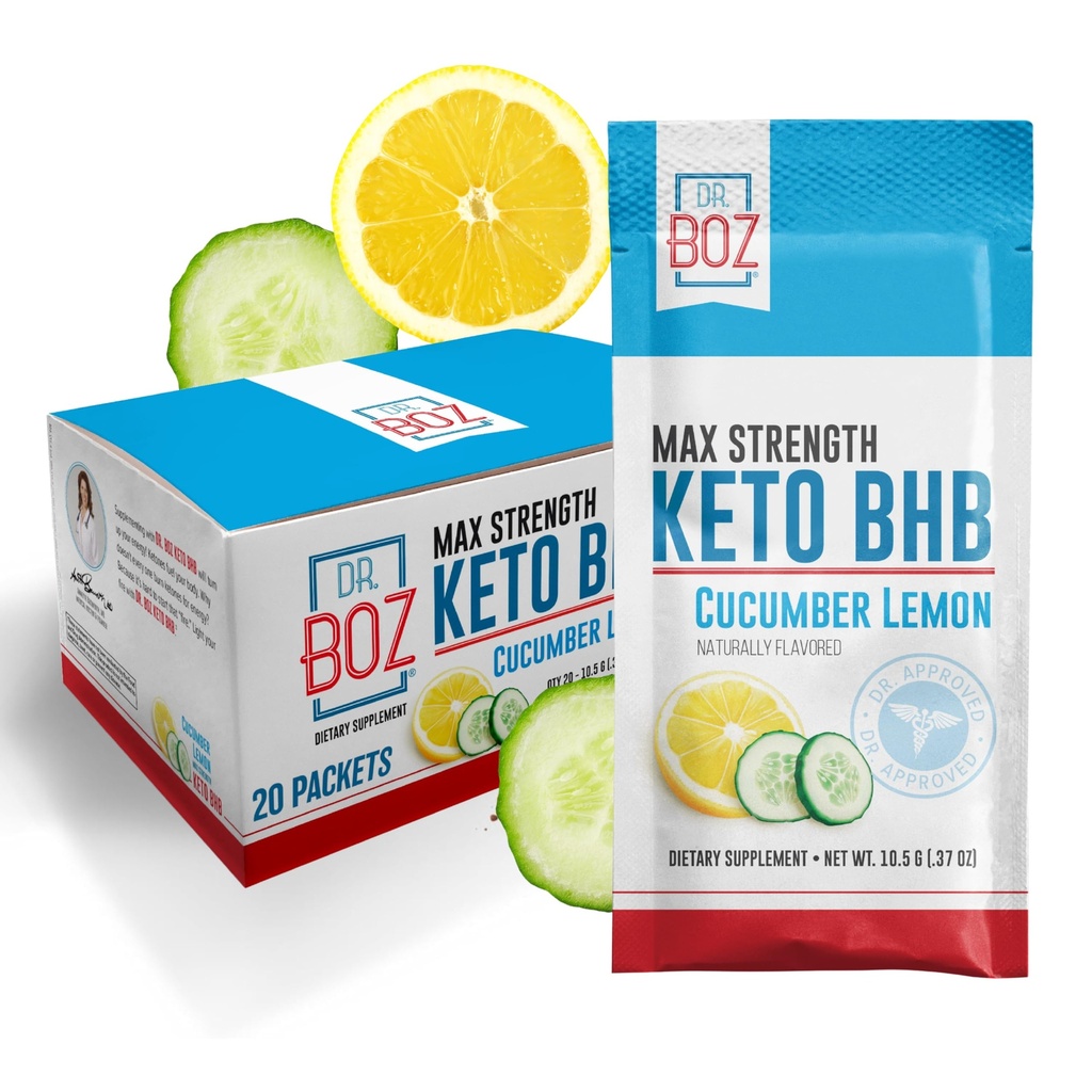 Dr. Boz - Keto BHB Powder - Okurka Lemon, 20 Packets - Ketones Drink - Zvýšení energie a snížení chutě - Max síla doplněk stravy - Kvalita Tested - Made in The USA - 10.9oz (310g)