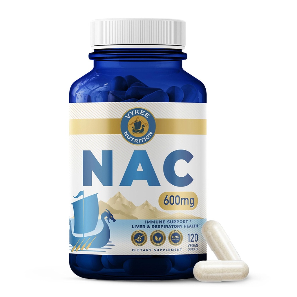 Vykee Nutrition NAC Kapsle 600 mg N Acetyl L Cysteine - Denní doplněk NAC pro podporu zdraví jater a imunitní rovnováhu - Vegan Non- GMO - 120 Kapsle