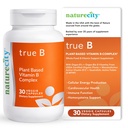 NatureCity True-B Plant- Based Super B vitamin Complex Dodatek 124; Vyrobeno z certifikovaných oraganských celých potravin zdroje rostlin s aktivním folátem a vitamin B12 - (30 Veggie Kapsle)