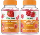 Živá imunitní podpora + Collagen & Biotin, Gummies Bundle - Velký přípitek, doplněk vitamínu, gluten zdarma, GMO zdarma, Žvýkací žlab