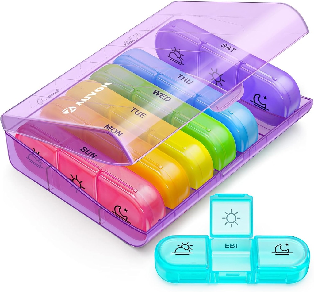 AUVON Weekly Pill Organizátor 3 krát denně, Velká 7 Day Pill Box 3 krát denně s odděleným nádobím, Přenosný Pouzdro na pilulky pro léky, vitamíny, rybí olej a doplňky