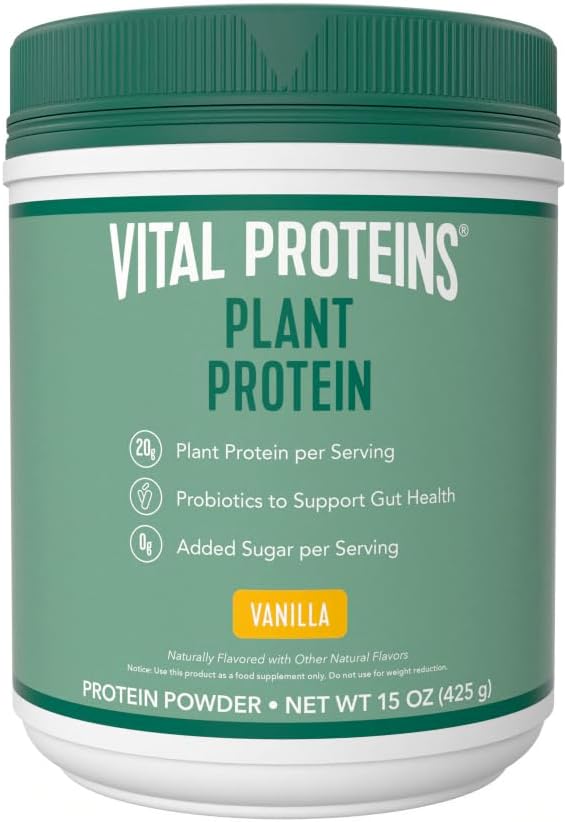 Vitální protein Protein Powder - 20g rostlinný protein s Chickpea - 1B CFU Probiotic for Gut Health, No Add Sugar - Vanilla, 15 oz