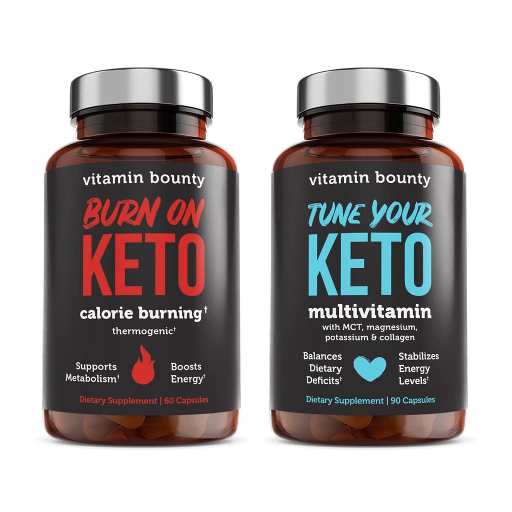 Vitamin Bounty Tune Vaše Keto a Burn na Keto Bundle - Keto Multivitamin, Calorie Hoření pro ženy a muže, Premium Malina Ketony, Energetická podpora - Bundle 60 Kapsle každý