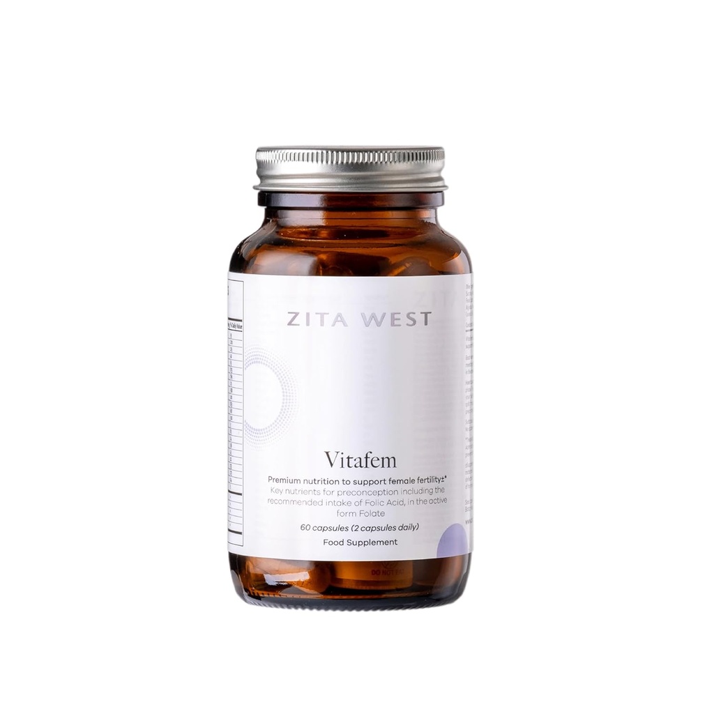 Zita West Vitafem Premium doplněk plodnosti pro ženy - Prenatální vitamíny s folátem pro podporu precepce - 60 Kapsle (1 měsíční dodávka)