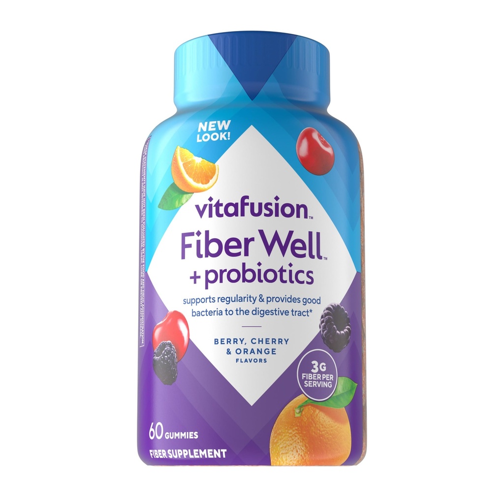 Vitafuze Fiber Well + Probiotika Gummies pro dospělé - 3g Fiber per Serving for Digestive Health and Probiotics *, 60 Count