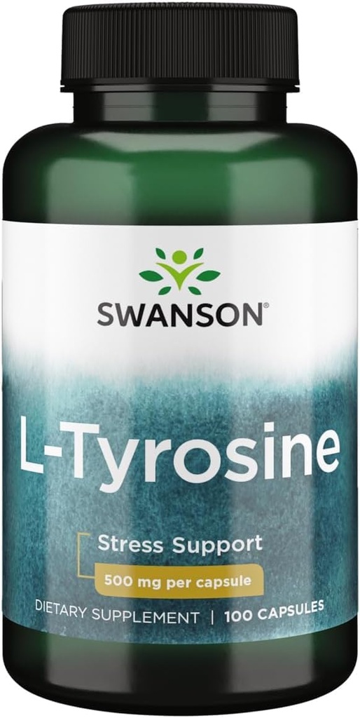 Swanson L- Tyrosin - Amino Acid Supplement Podpora stresu, kognitivní funkce, a Duševní Clarity - Pomáhá podporovat celkové zdraví mozku - (100 kapslí, 500mg každý)