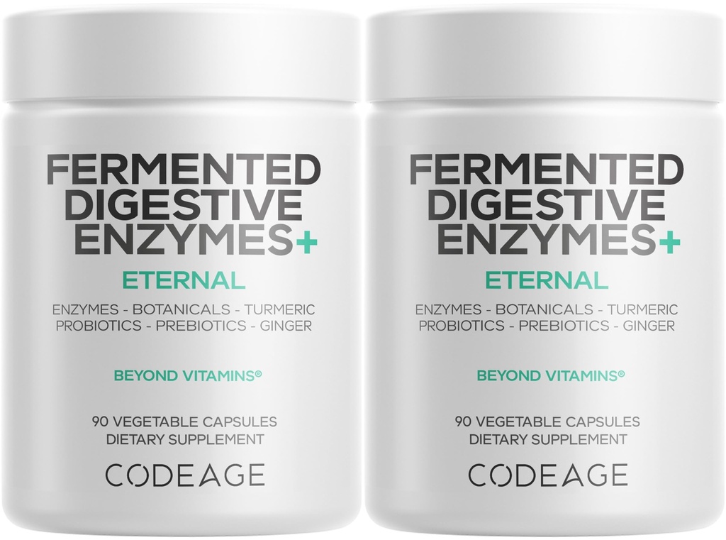 Codeage Fermented Digestive Enzymes Supplementary 3-Month Supply - 14 Digestive Enzymy, Probiotika, Prebiotika, Fermented Botanicals, Plant- Based Multi Pancreatic Enzymes - 1 kapsle denně - 2-Pack