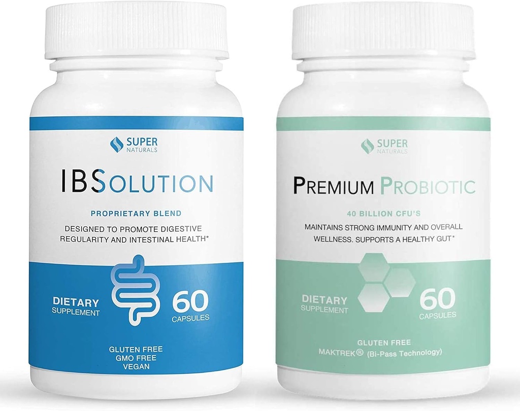 IBSolution Gut Health Bundle - Všechny přírodní Gut Zdravotní podpora & Premium Probiotika w / 40 Miliardy CFU pro podporu nepravidelných Bowels, Bloating, zácpa, plyn, bolesti břicha - 2 balení (120 Caps)