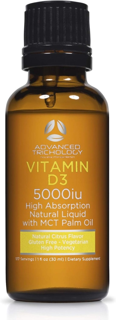 Advanced Trichology Vegetarian Liquid Vitamin D3-5000 iu High Absorpce - 1000 iu per Drop - 6 Měsíční zásoba - Gluten Free 365 VIT D - 1 tekutá Ounce (Balení po 1)
