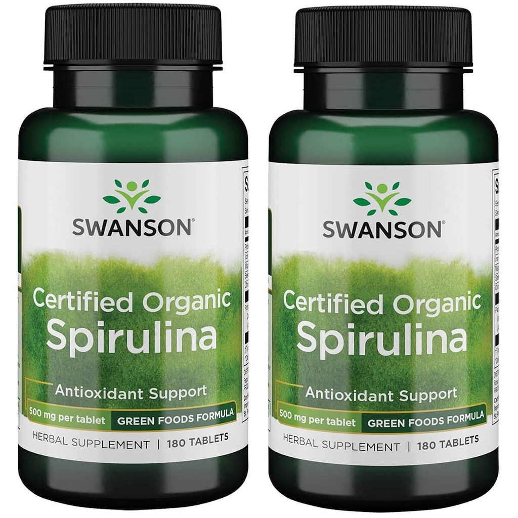 Swanson Certified Organic Spirulina 500 mg 180 Tabs (2 balení)