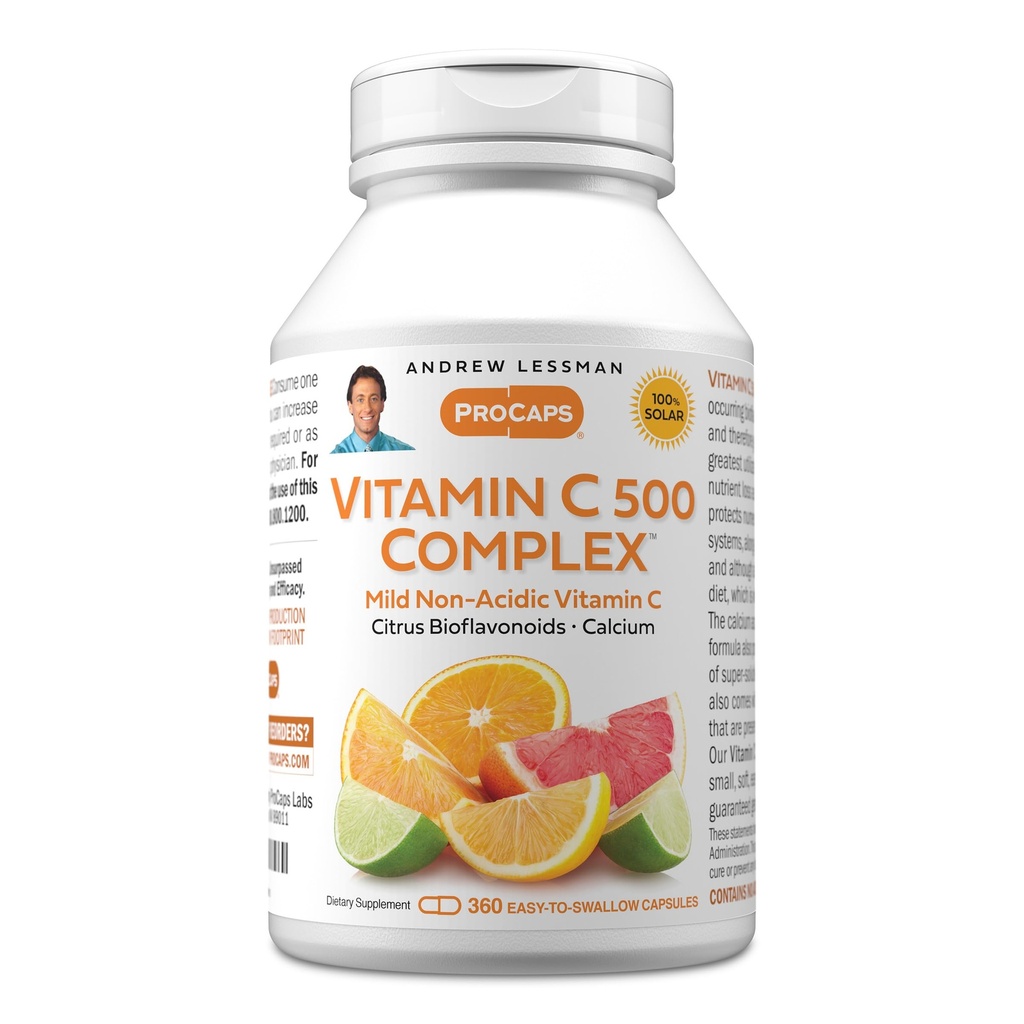 ANDREW LESSMAN Vitamin C 500 Komplexní 360 Kapsle - Non- Acidic Vitamin C Plus Citrus Bioflavonoidy pro imunitní systém a anti- Oxidant Podpora, No Žaludek Upset, Small Easy to Swallow Kapsle