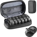 Serfeymi Týdenní Travel Pill Organizátor 2 Times A Day PM Upgraded Black Pill Box 7 Day with Portable Zipper PU kůže Pill Case, Pořadatel pro pilulky, Vitamíny, Rybí oleje - Black 01