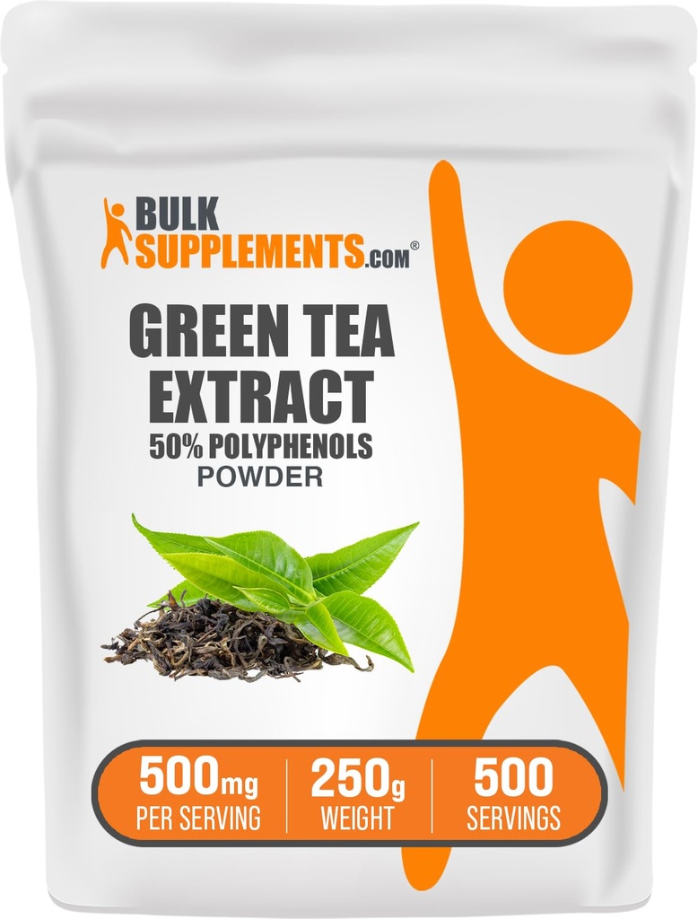 Bulksupplements.comgreen Tea Extract Powder - 50% doplněk polyfenolů, EGCG doplňky - gluten zdarma, 500 mg na servírování, 250g (8.8 oz) (balení po 1)