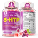 5HTP gumy pro dospělé a děti 8 +, Melatonin zdarma gumy s magnesium- glycinátem, GABA, L- Glycin, Ashwagandha, Vitamin B6 pro lahodné Zzzs, Brain & Muscle Relaxation, 0 Cukr 60 Počet (balení po 1)