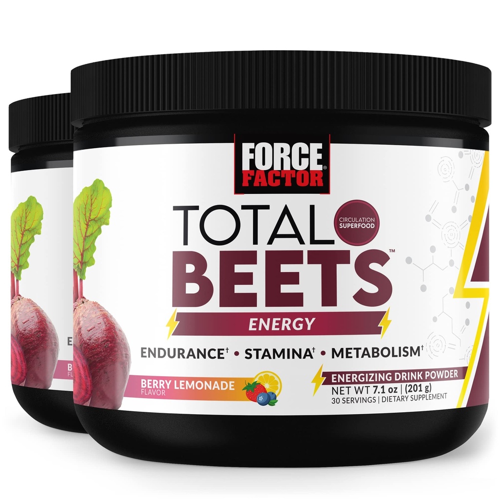 FORCE FACTOR Celkem Beets Energy Drink Mix 2-Pack, Superfood Beet Root Powder, Nitrates to Boost Energy, Support Circulation, Blood Flow, Nitric Oxide and Stamina, Heart Health Dodatek, 60 Servings