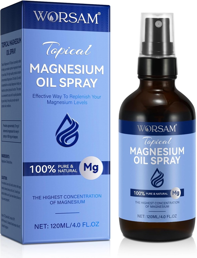 Magnesium Oil pro nohy (4 fl oz), Magnesium Spray, 100% čistý a organický přírodní oxid hořečnatý Olej skleněná láhev, Topical Magnesium Spray Oil pro nohy, Easy to use 120ml