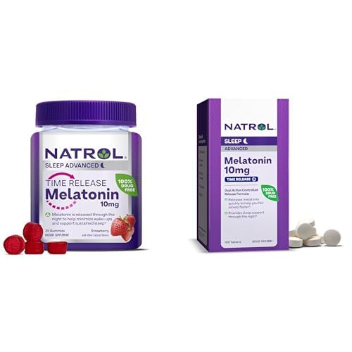 Bundle Natrol Time Release Melatonin 10 mg 100 tablet, Dietní dodatek pro Restful Sleep, & Natrol Time Release Melatoning 3mg Gummies, 35 Strawberry- Ochucené melatonin Gummies, 35 Den Dodávka