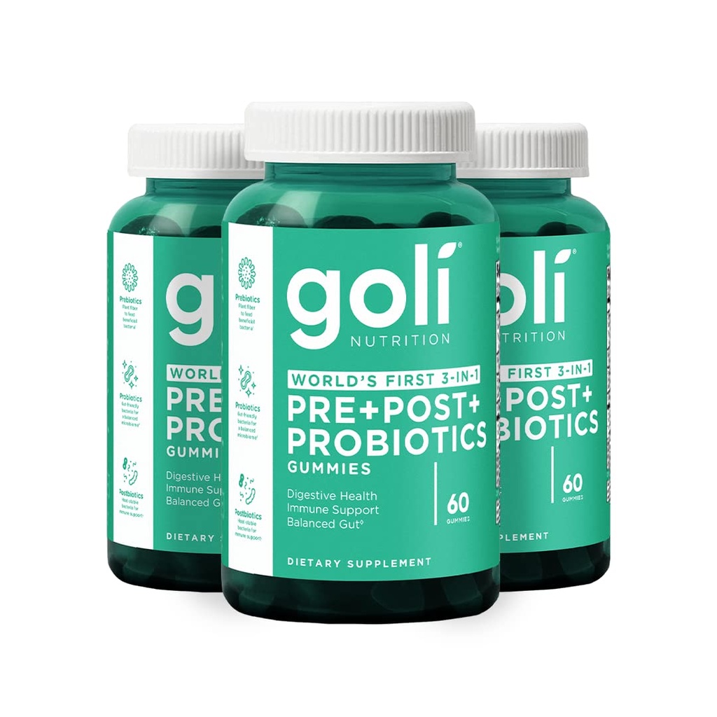 Goli Nutritional Supplement, Pre + Post + Probiotika Gummy - 180 Count - World 's First 3-in-1 Gluten- Free, Vegan, Non- GMO, a Gelatin- Free.