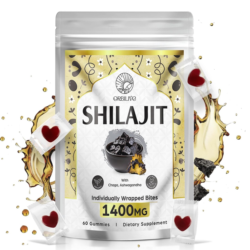1400 MG Shilajit Gummies, Shilajit Pure Himalayan Organic Gummies with Ashwagandha, Himalayan shilajit for Men, 85 + Stopy Minerály & Fulvic Acid, jednotlivě zabalené, Sugar- Free, 60 Counts
